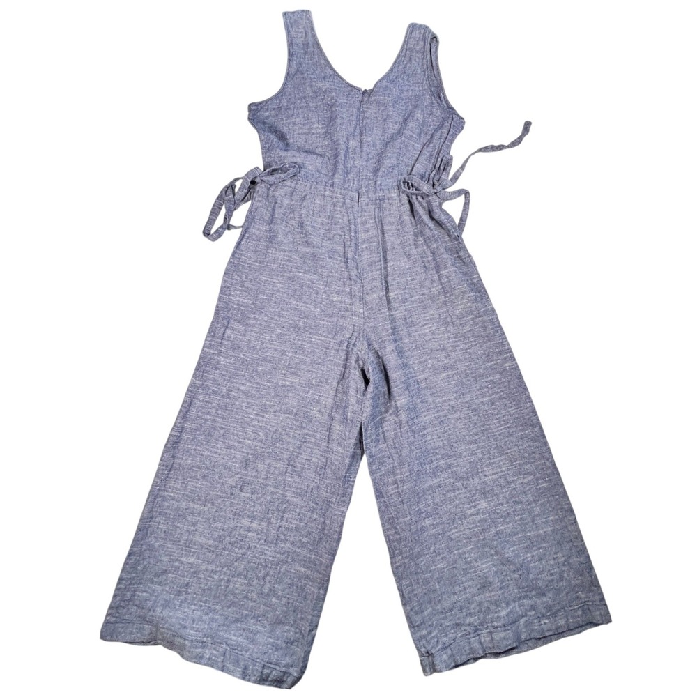 Max Studio Jumpsuit Women L Blue Linen Blend Chambray Wide Leg Side Tie Coastal - Picture 3 of 12